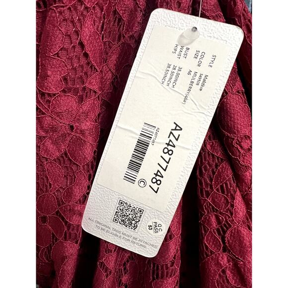 Azazie Maldive Mulberry Maroon Lace Bridesmaid Wedding Guest Dress Size 6 NWT - Picture 3 of 5